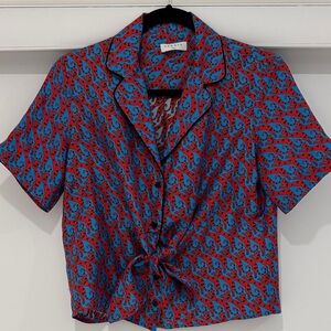 Sandro Red and Blue Cat Pattern Shirt